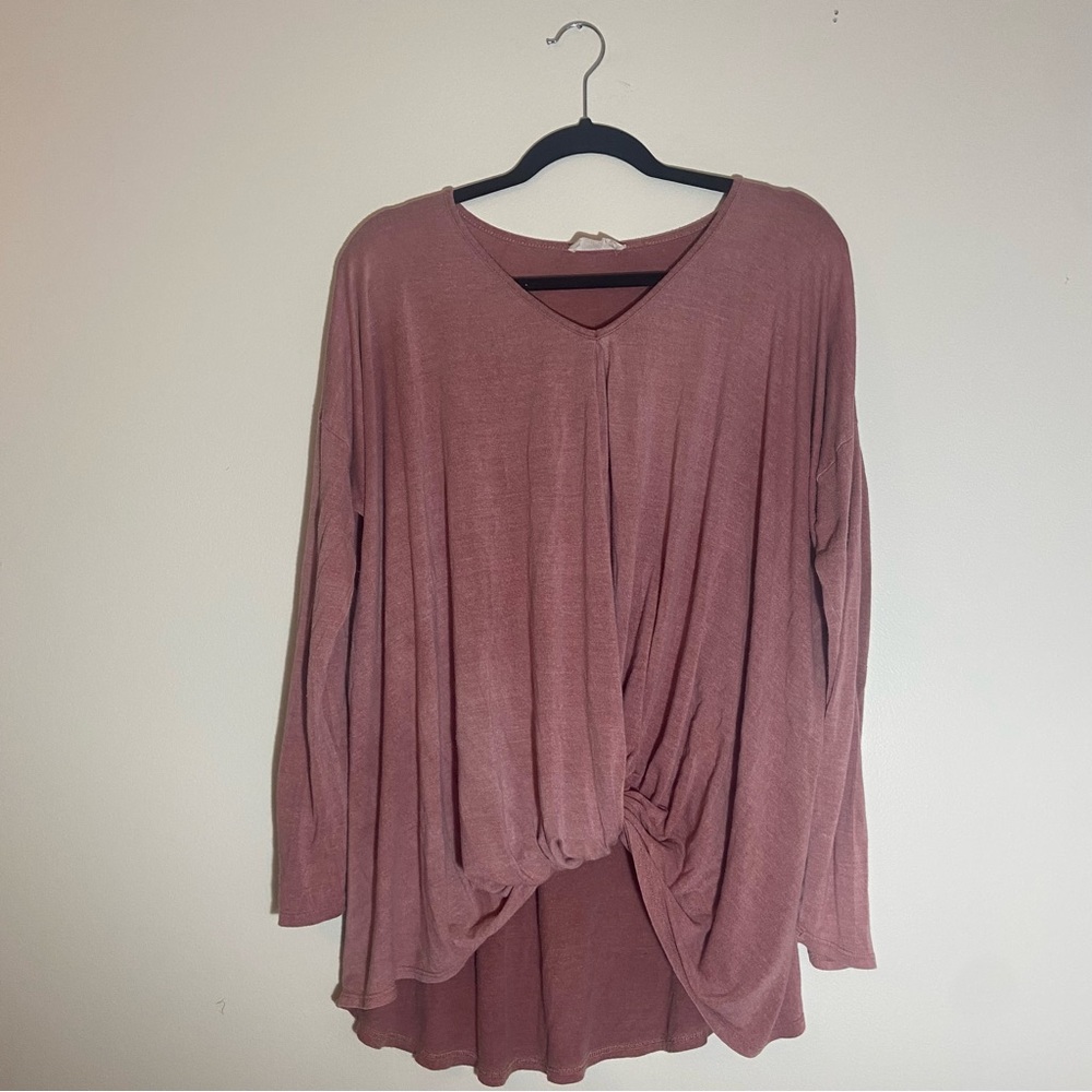 Peach Love California Pink Asymmetrical Tunic with Tie Front -A13 fits like XL